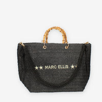 Marc Ellis Bambù Borsa nera in raffia con tracollla