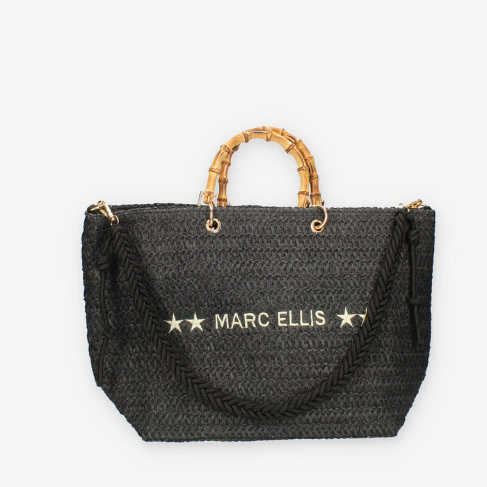 Marc Ellis Bambù Borsa nera in raffia con tracollla
