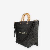 Marc Ellis Bambù Borsa nera in raffia con tracollla
