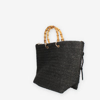 Marc Ellis Bambù Borsa nera in raffia con tracollla