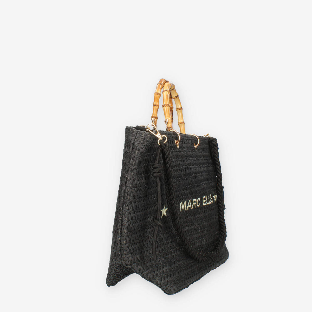 Marc Ellis Bambù Borsa nera in raffia con tracollla