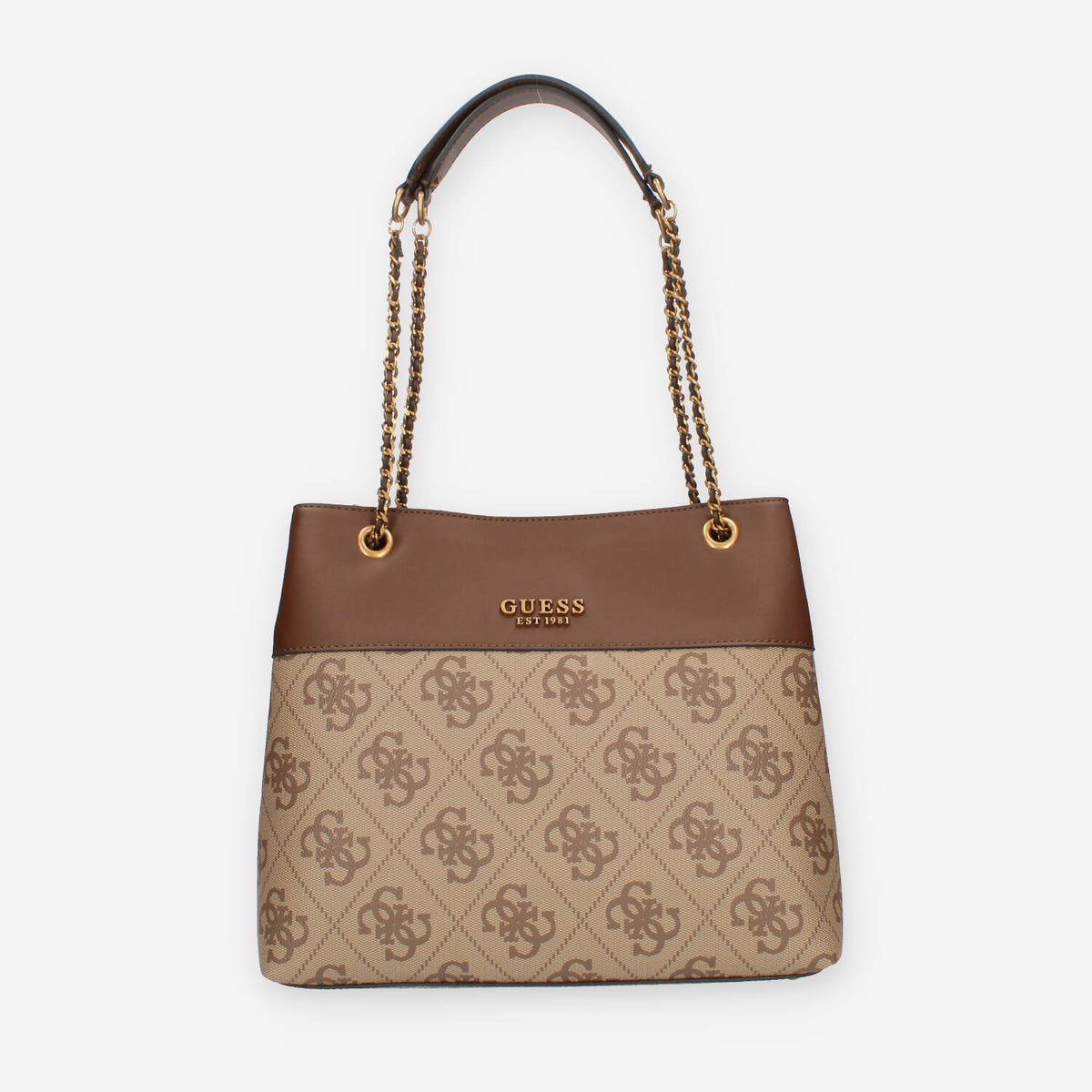 Guess Berta Borsa a spalla a 3 scomparti beige logata e marrone