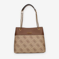 Guess Berta Borsa a spalla a 3 scomparti beige logata e marrone