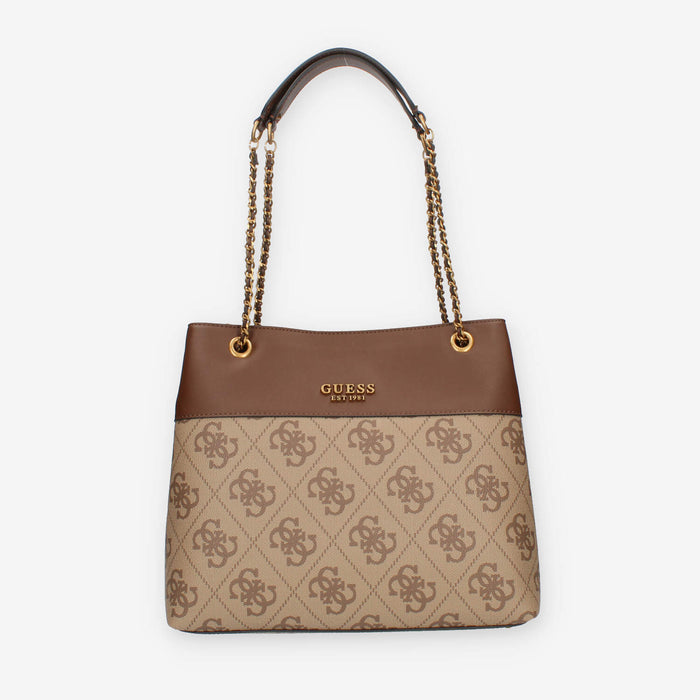 Guess Berta Borsa a spalla a 3 scomparti beige logata e marrone