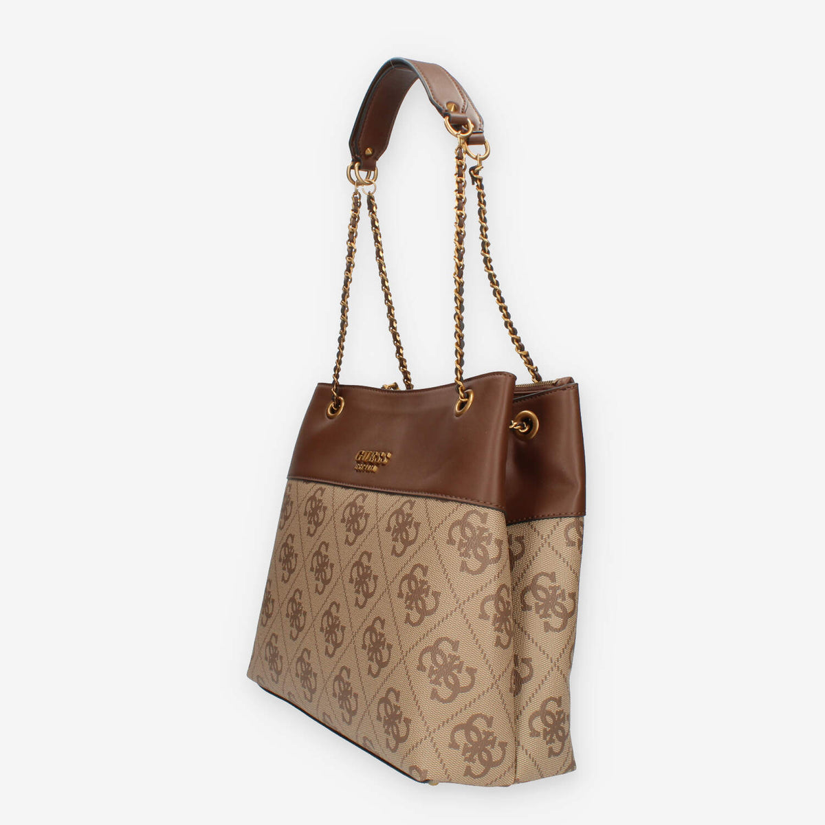 Guess Berta Borsa a spalla a 3 scomparti beige logata e marrone