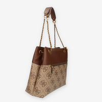 Guess Berta Borsa a spalla a 3 scomparti beige logata e marrone