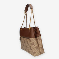 Guess Berta Borsa a spalla a 3 scomparti beige logata e marrone