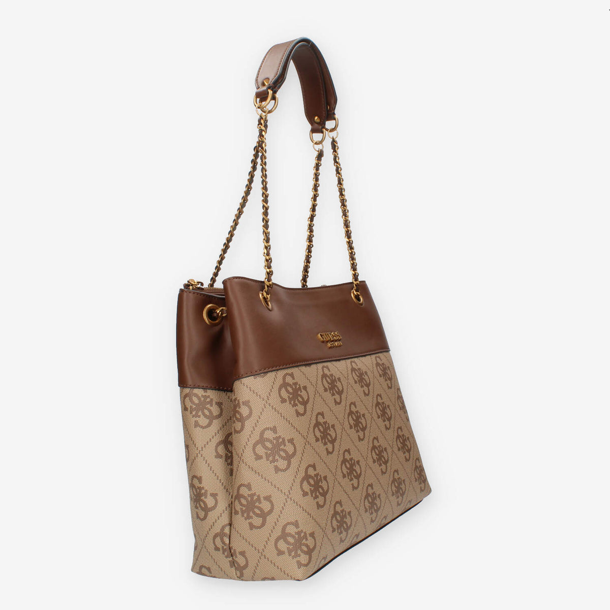 Guess Berta Borsa a spalla a 3 scomparti beige logata e marrone