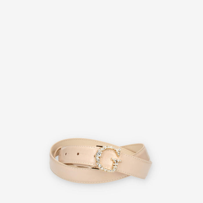 Guess Cintura da donna in vernice nudo con fibbia G con pietre