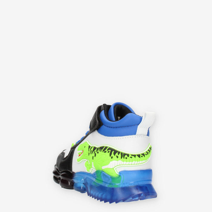 Bull Boys T-Rex Sneakers alte bianche nere e blu da bimbo con luci
