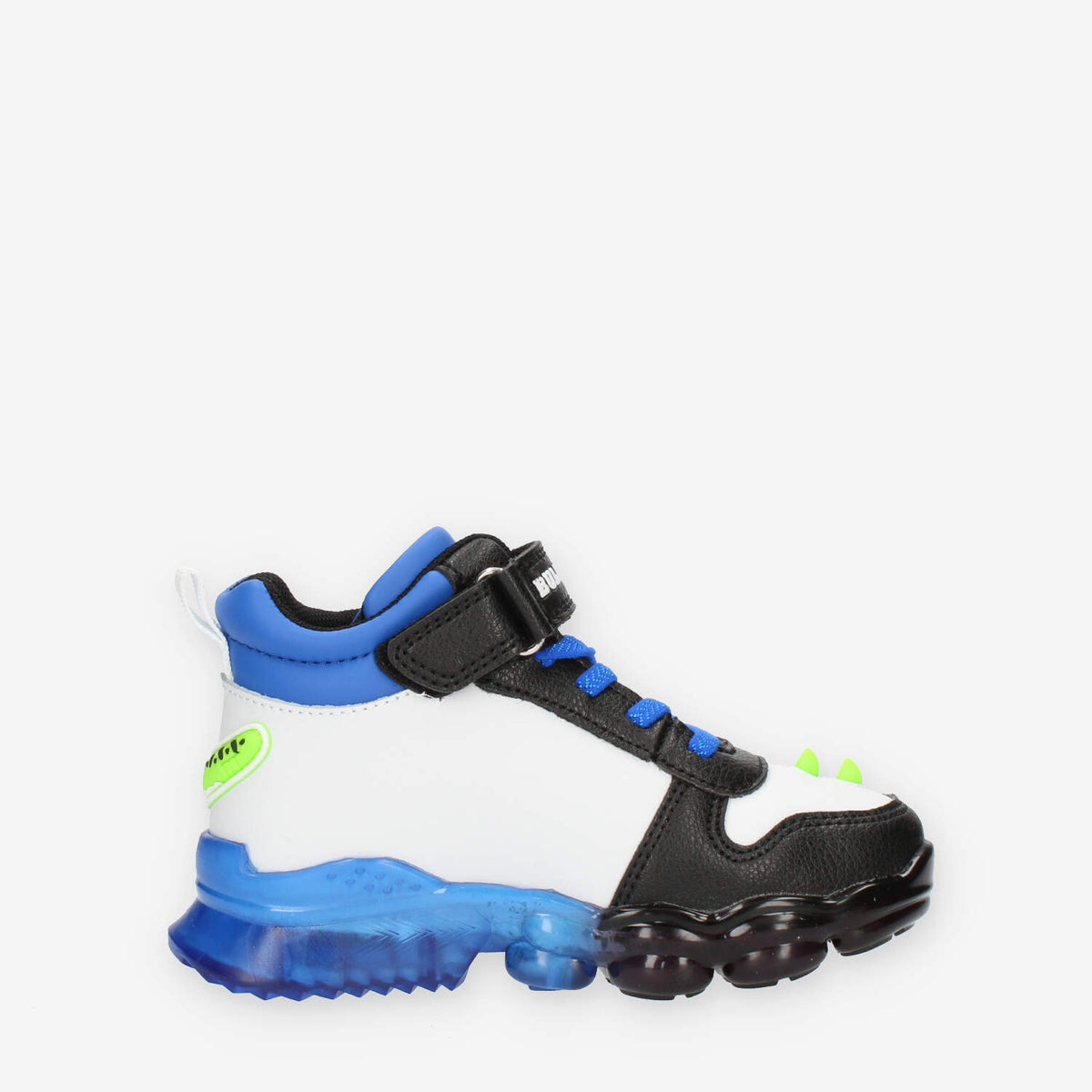 Bull Boys T-Rex Sneakers alte bianche nere e blu da bimbo con luci