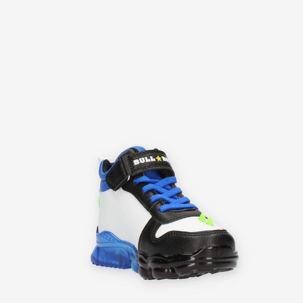 Bull Boys T-Rex Sneakers alte bianche nere e blu da bimbo con luci