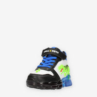 Bull Boys T-Rex Sneakers alte bianche nere e blu da bimbo con luci