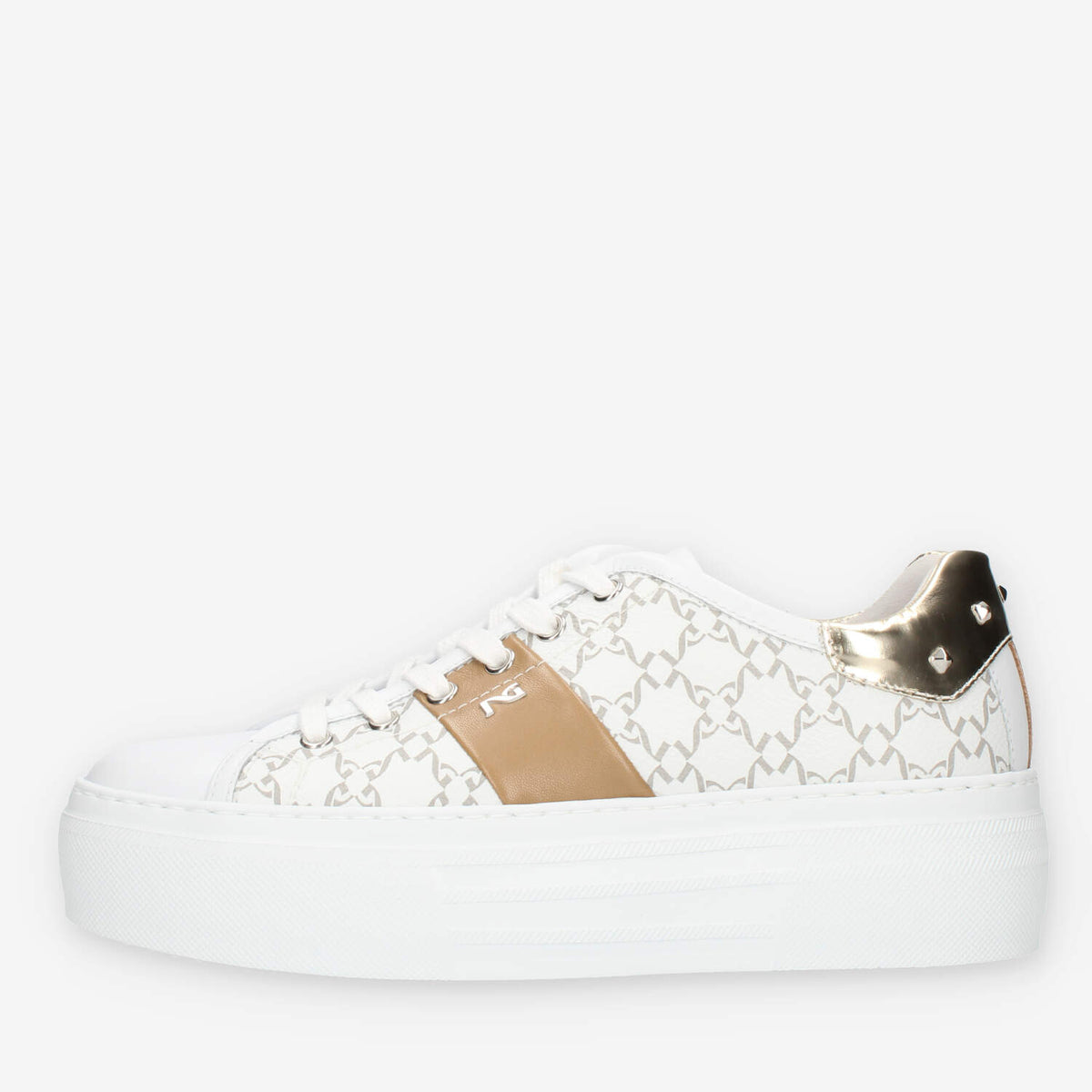 Nero Giardini Sneakers da donna bianche e cuoio logate