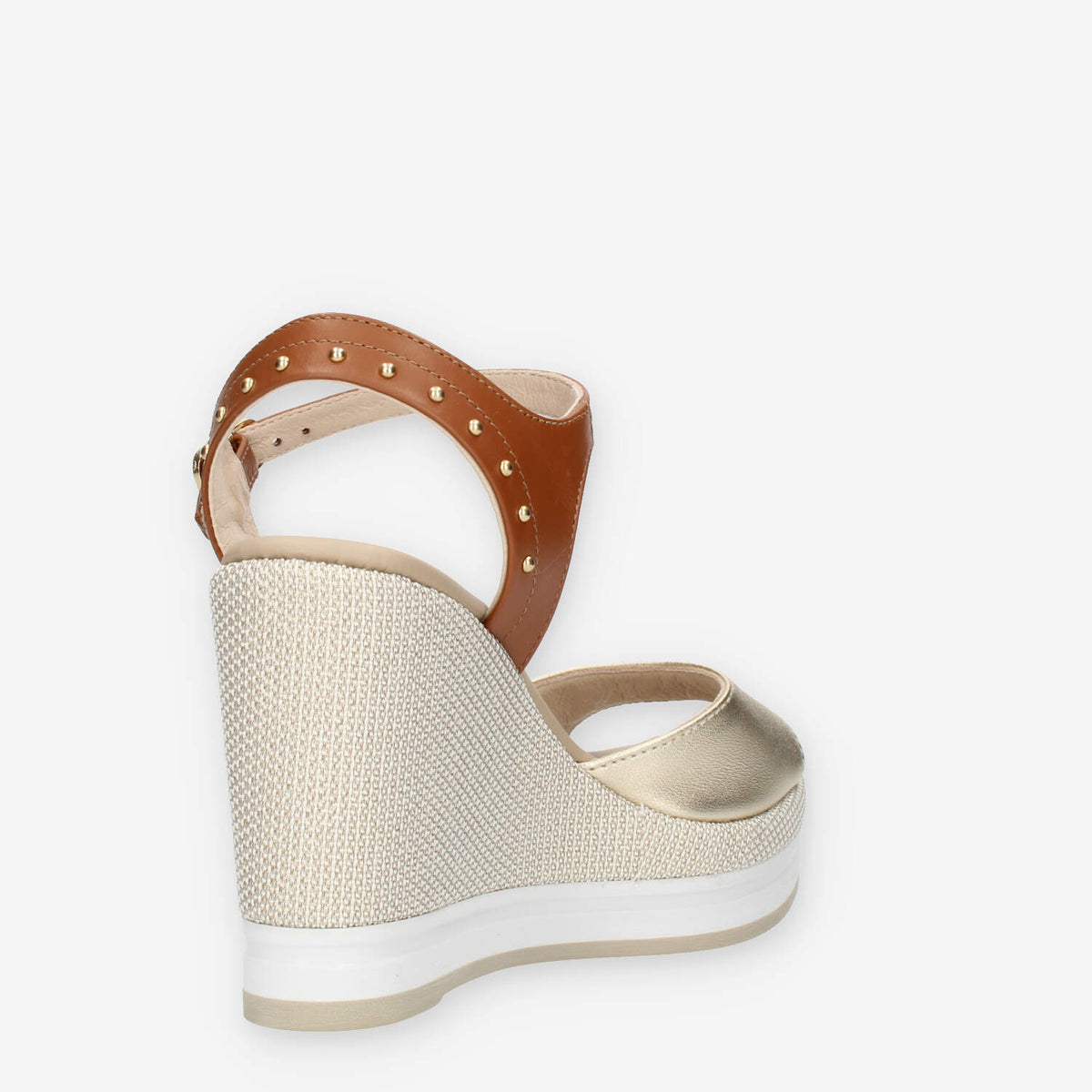 Nero Giardini Sandali oro e cuoio da donna con zeppa glitterata