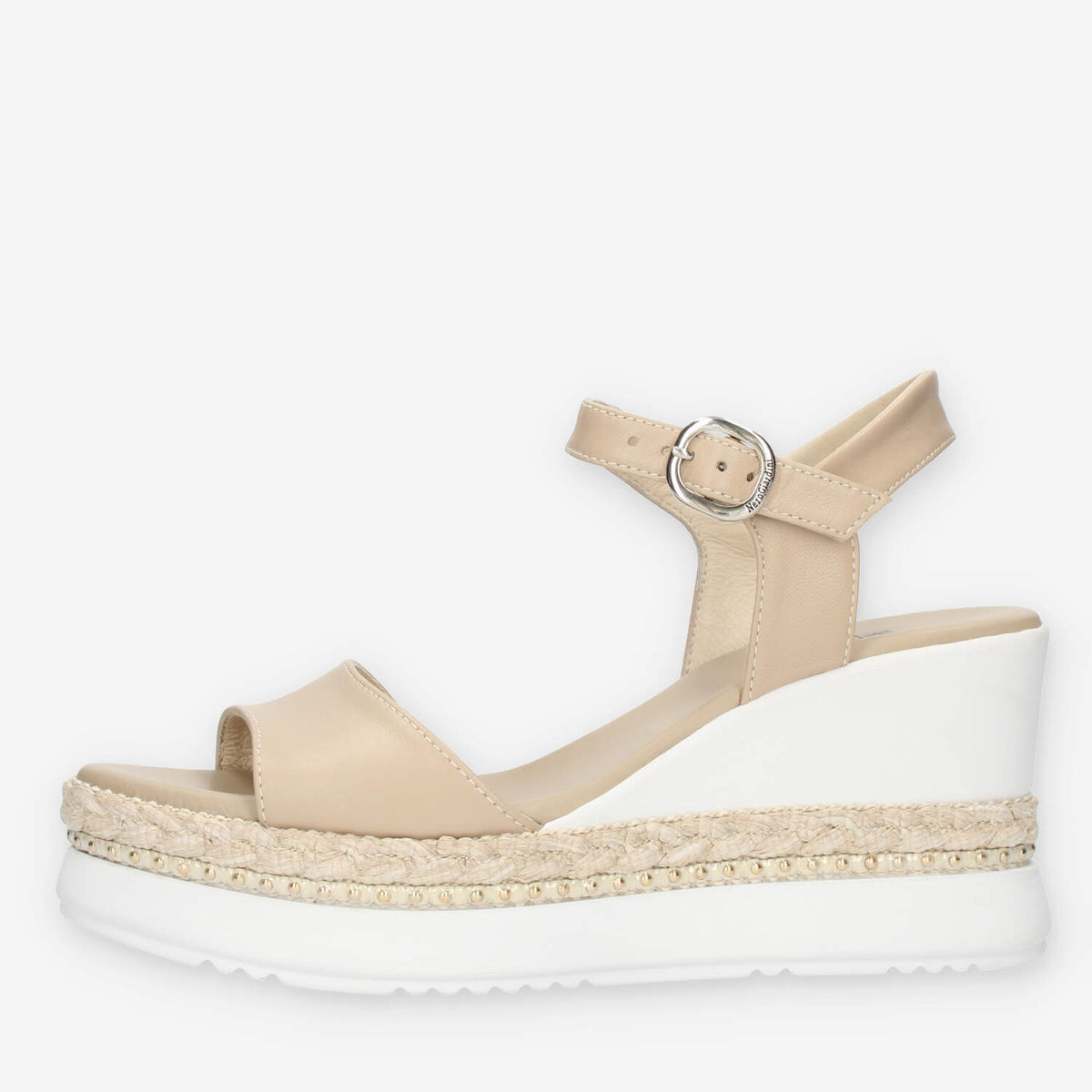 Nero Giardini Sandali beige da donna con zeppa con corda e borchie