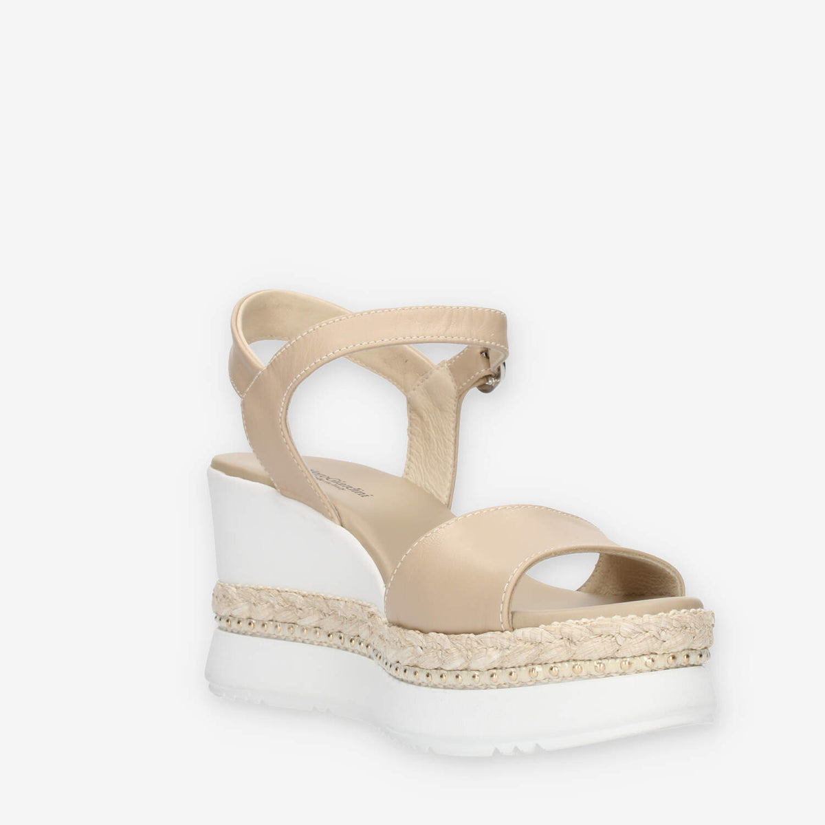 Nero Giardini Sandali beige da donna con zeppa con corda e borchie