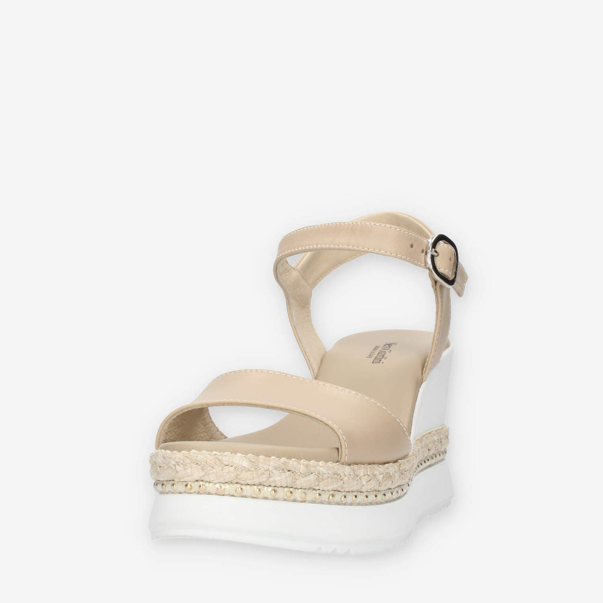 Nero Giardini Sandali beige da donna con zeppa con corda e borchie