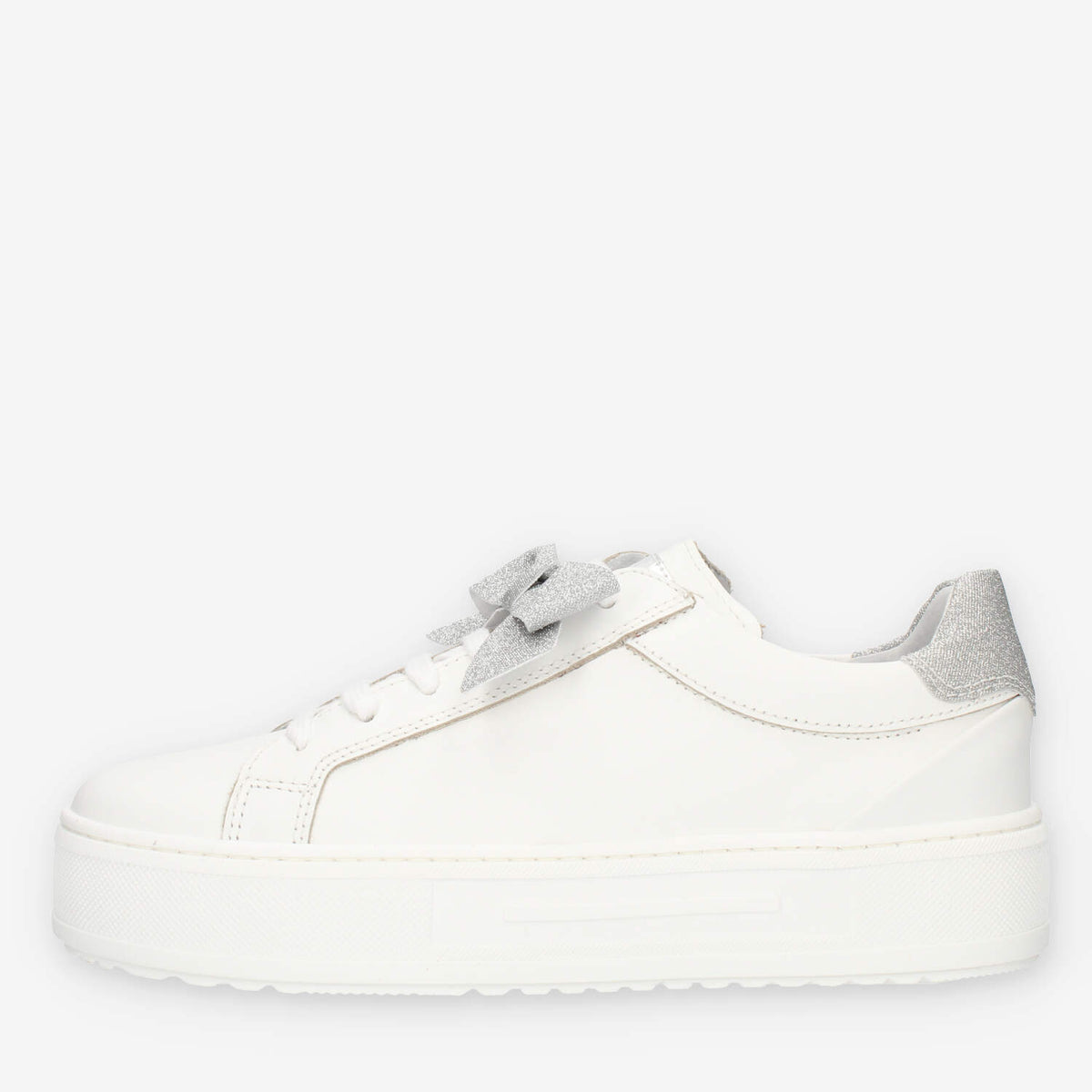 Nero giardini Sneakers basse bianche e argento con fiocco glitterato