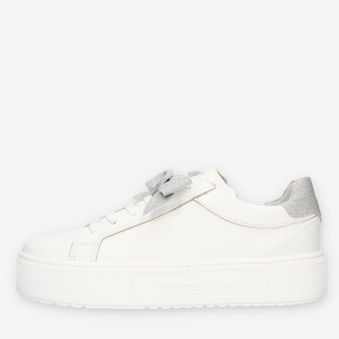 Nero giardini Sneakers basse bianche e argento con fiocco glitterato
