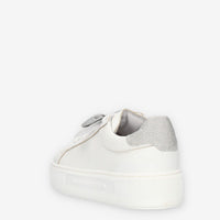Nero giardini Sneakers basse bianche e argento con fiocco glitterato