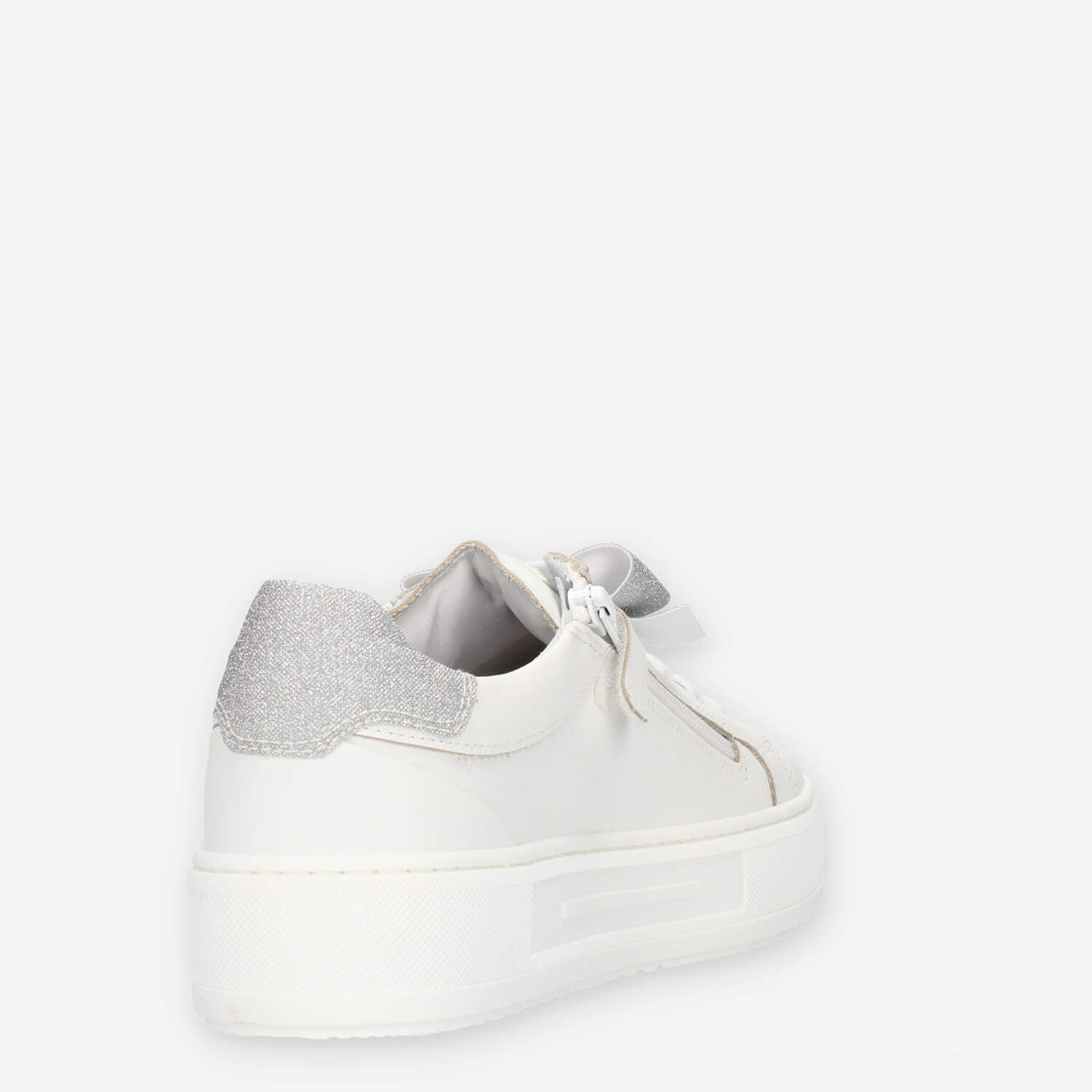 Nero giardini Sneakers basse bianche e argento con fiocco glitterato