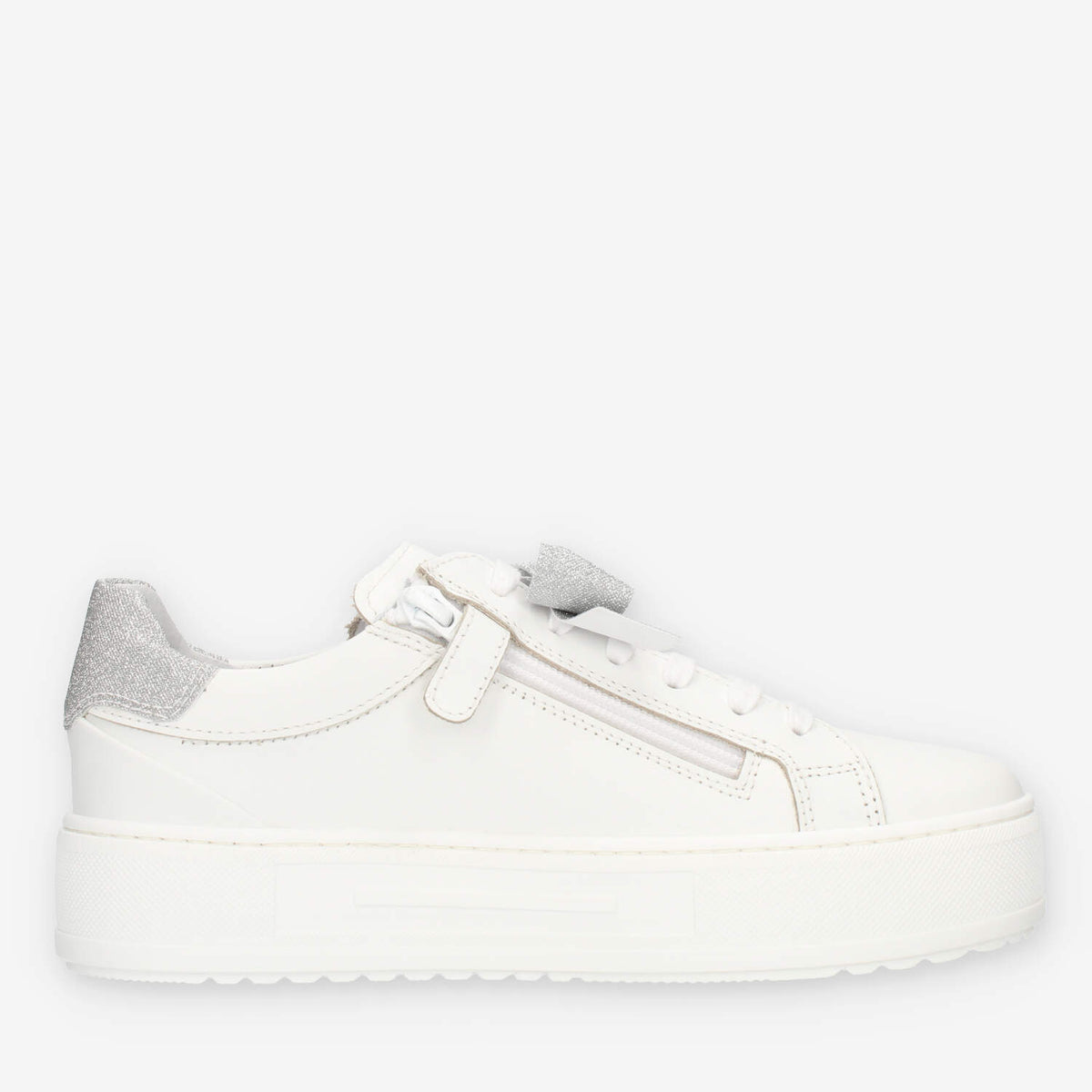 Nero giardini Sneakers basse bianche e argento con fiocco glitterato