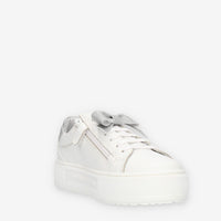 Nero giardini Sneakers basse bianche e argento con fiocco glitterato