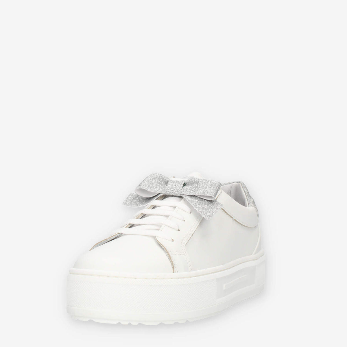 Nero giardini Sneakers basse bianche e argento con fiocco glitterato