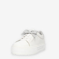 Nero giardini Sneakers basse bianche e argento con fiocco glitterato