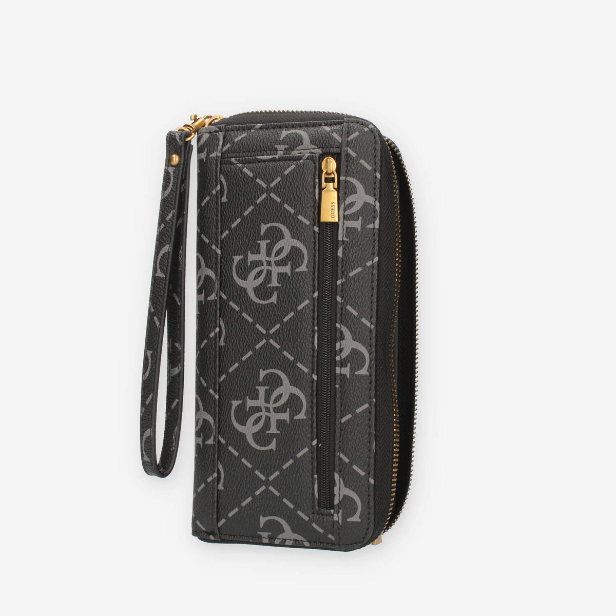 Guess Eco Brenton Portafogli nero logato con zip e polsiera