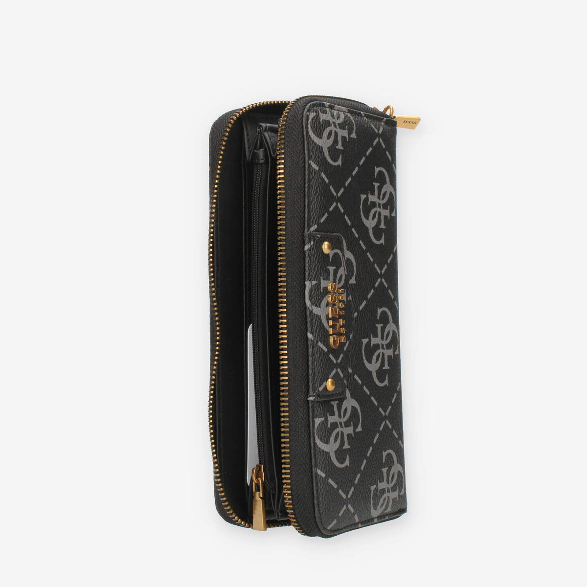 Guess Eco Brenton Portafogli nero logato con zip e polsiera