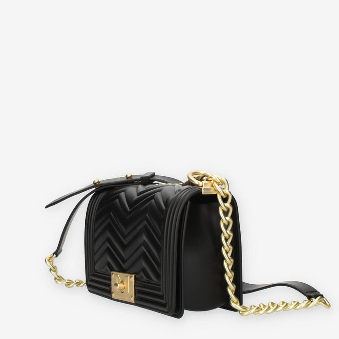 Marc Ellis Flat S Manhattan Borsa a tracolla nera e oro