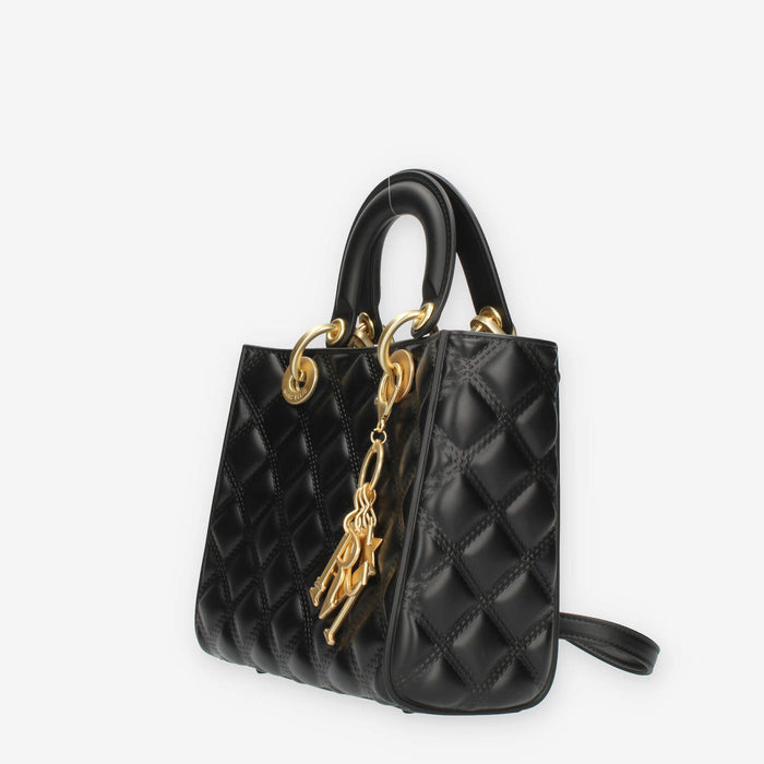 Marc Ellis Flat Missy M Borsa a tracolla gommata nera e oro con charms