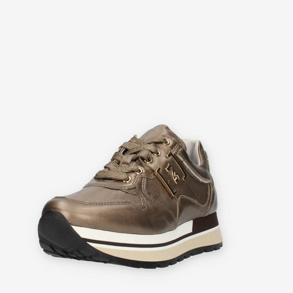 Nero Giardini Sneakers bronzo da donna con lacci glitterati