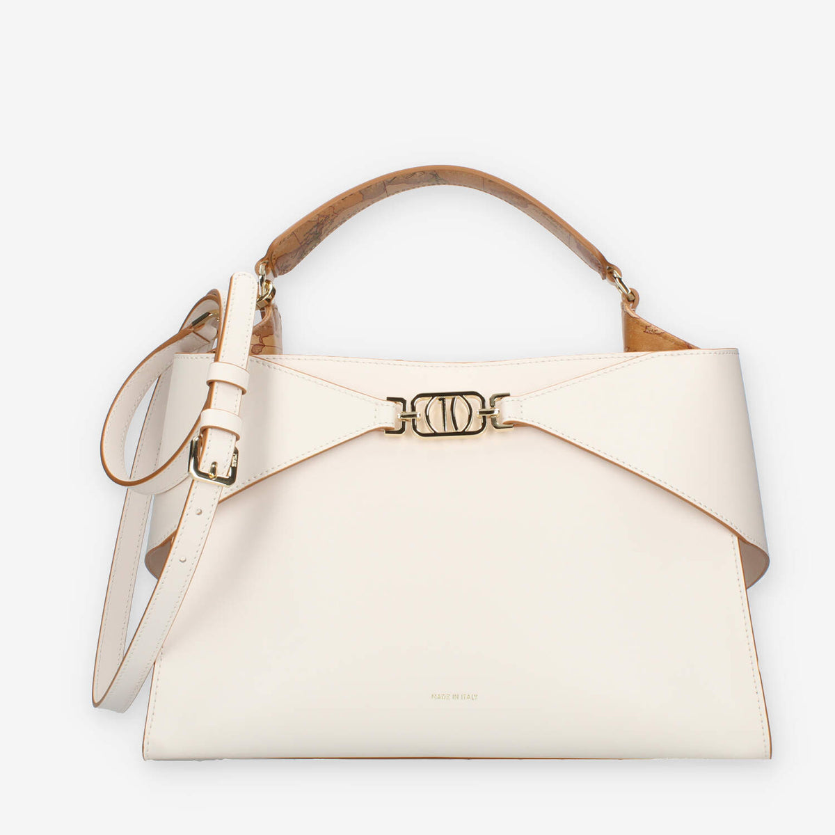 Alviero Martini Prima Classe Borsa a mano a 3 scomparti in pelle avorio