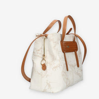 Alviero Martini Prima Classe Borsa a mano a 3 scomparti in tessuto Geo White e cuoio