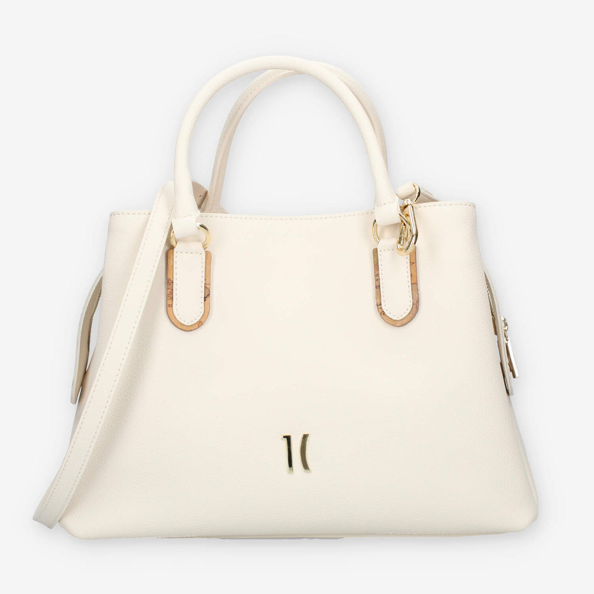 Alviero Martini Prima Classe Borsa a mano a 3 scomparti il pelle avorio e Geo Classic