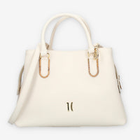 Alviero Martini Prima Classe Borsa a mano a 3 scomparti il pelle avorio e Geo Classic