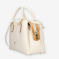 Alviero Martini Prima Classe Borsa a mano a 3 scomparti il pelle avorio e Geo Classic