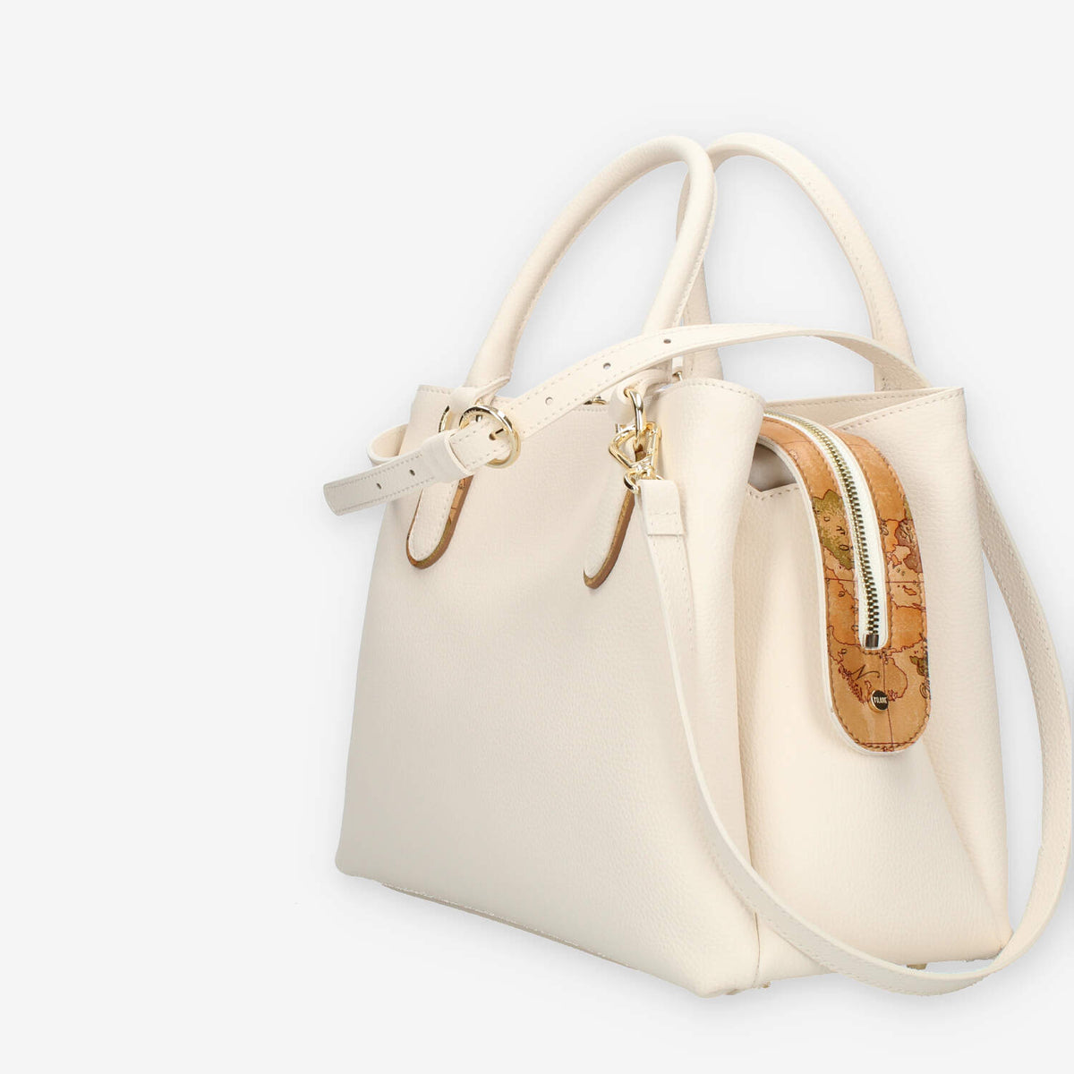 Alviero Martini Prima Classe Borsa a mano a 3 scomparti il pelle avorio e Geo Classic