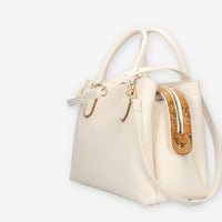 Alviero Martini Prima Classe Borsa a mano a 3 scomparti il pelle avorio e Geo Classic