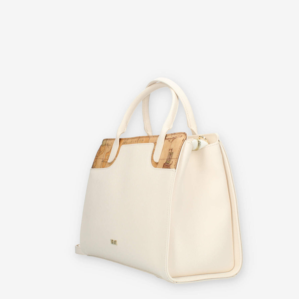 Alviero Martini Prima Classe Borsa a mano a 3 scomparti in saffiano avorio e Geo Classic