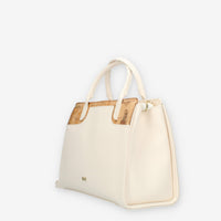 Alviero Martini Prima Classe Borsa a mano a 3 scomparti in saffiano avorio e Geo Classic