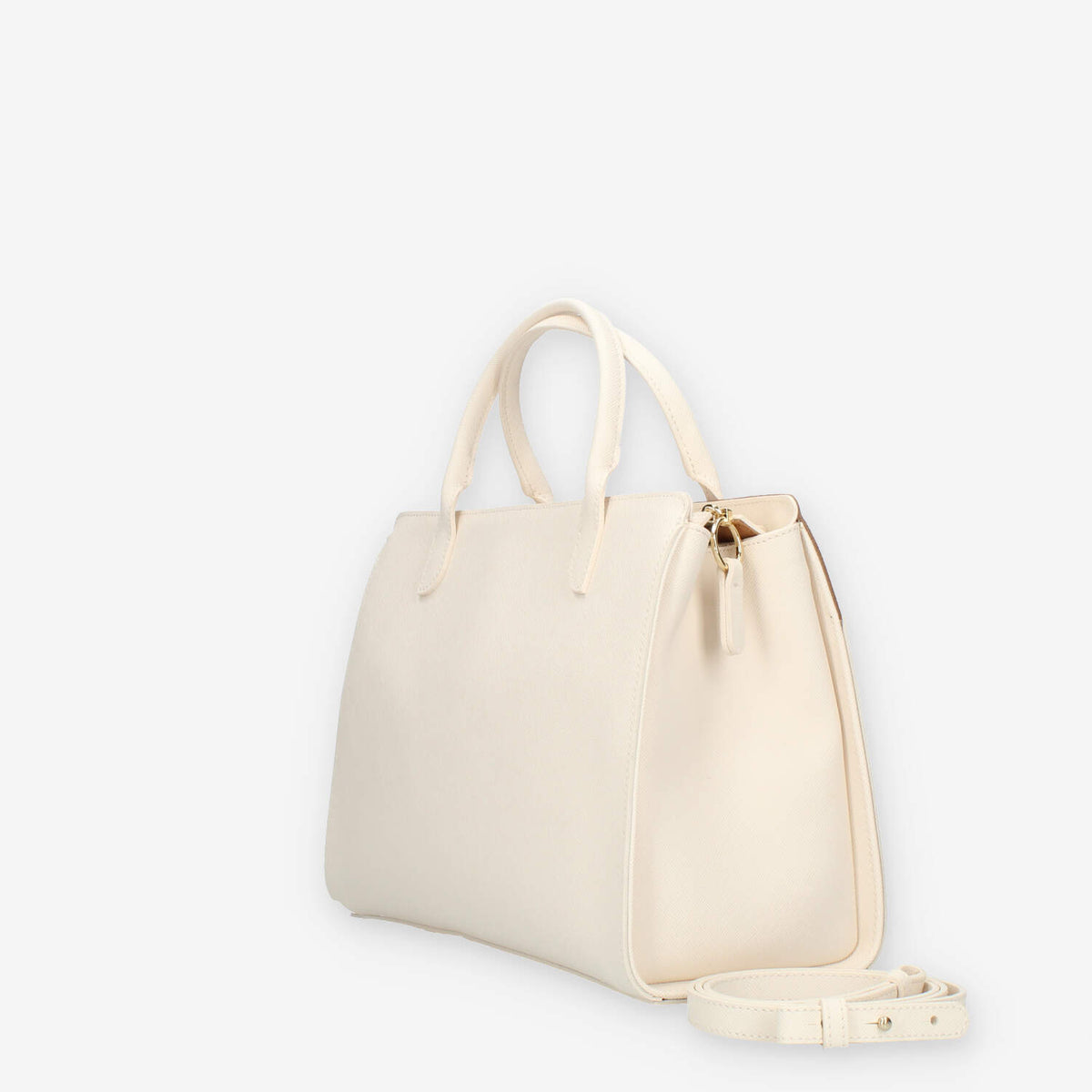 Alviero Martini Prima Classe Borsa a mano a 3 scomparti in saffiano avorio e Geo Classic
