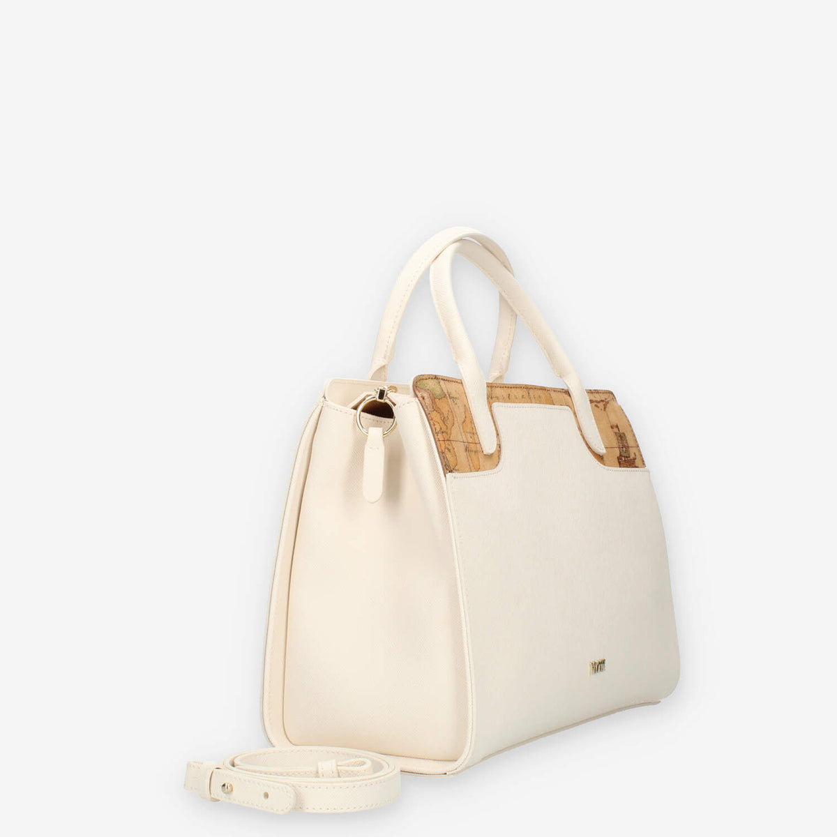 Alviero Martini Prima Classe Borsa a mano a 3 scomparti in saffiano avorio e Geo Classic