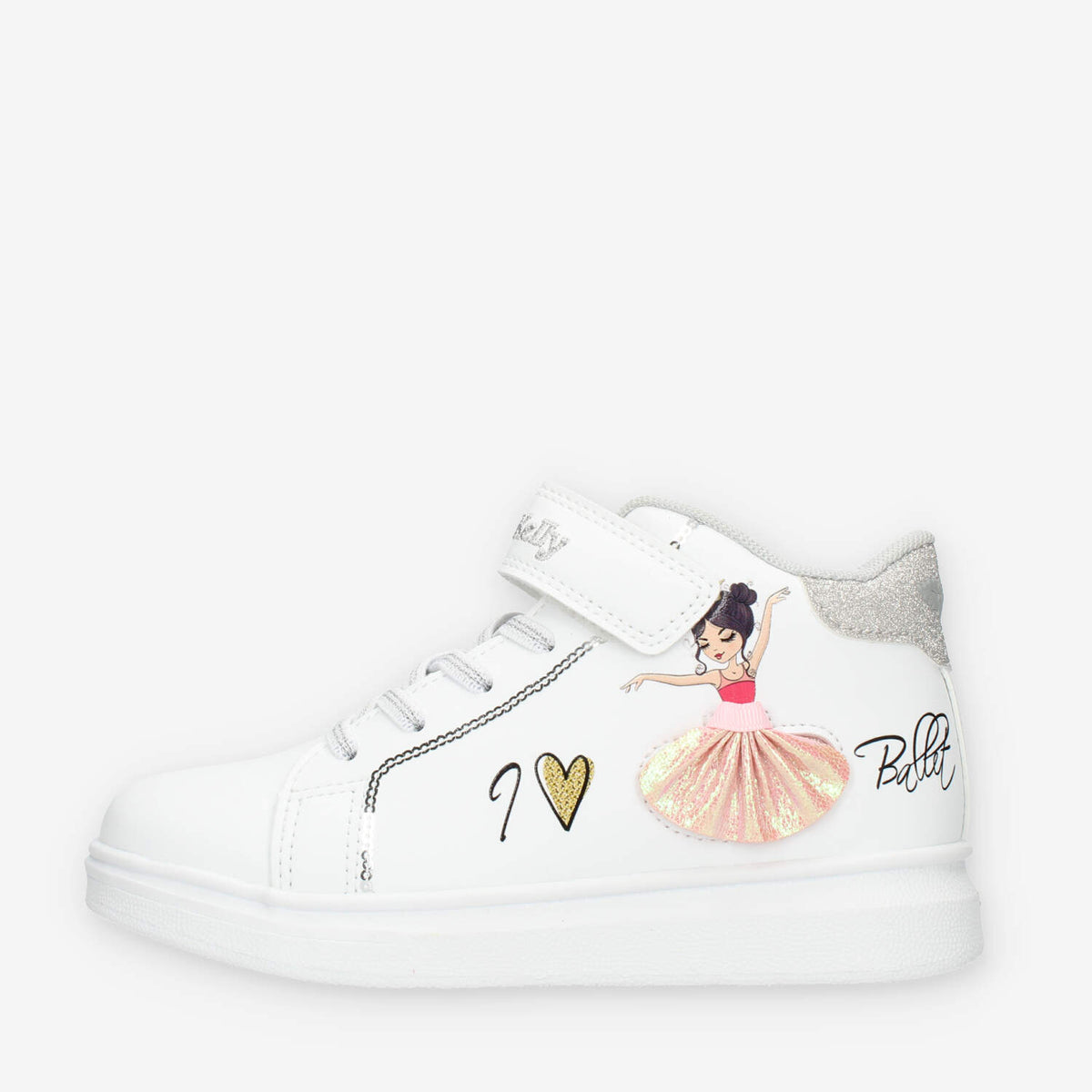 Lelli Kelly Mille Stelle Mid Sneakers alte bianche da bimba con paillettes