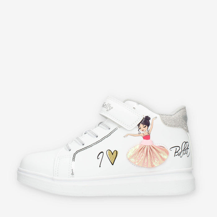 Lelli Kelly Mille Stelle Mid Sneakers alte bianche da bimba con paillettes
