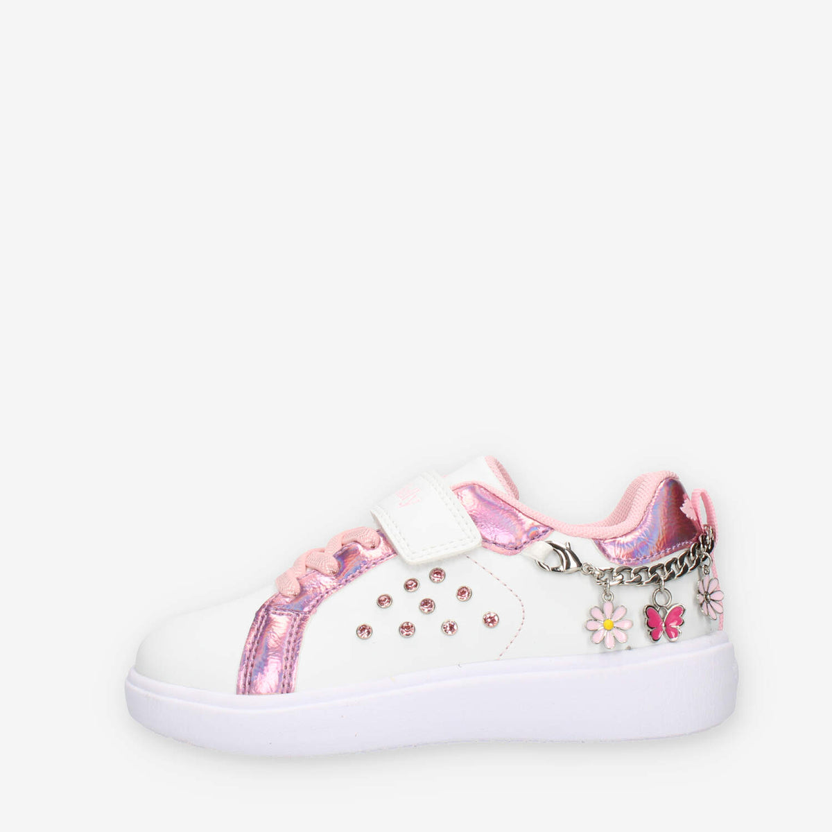 Lelli Kelly Gioiello Sneakers basse bianche e rosa da bimba con applicazioni e strass