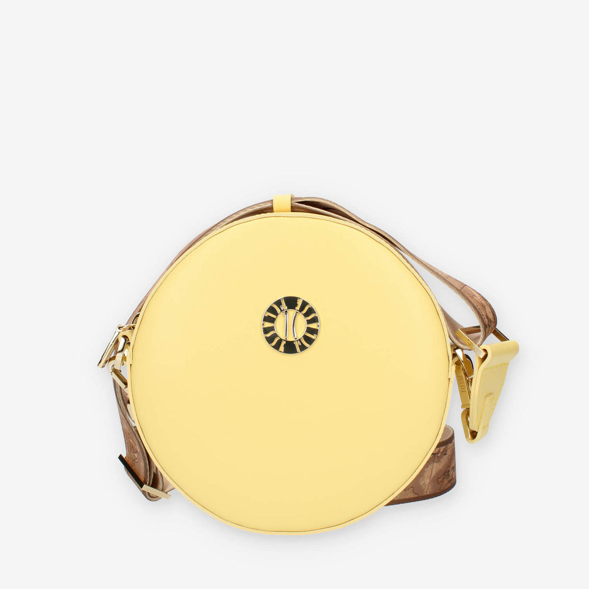 Alviero Martini Prima Classe Borsetta a tracolla tonda gialla con tracolla Geo Classic